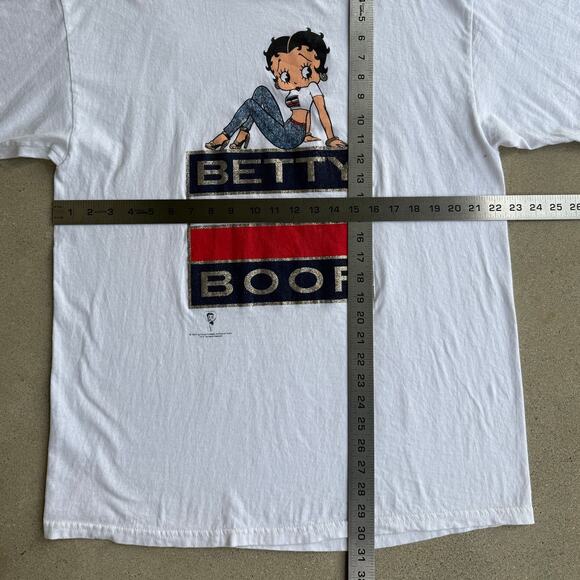 Vintage Betty Boop 1998 4th of July USA Sparkly White Womens Shirt Size XL - Picture 9 of 9